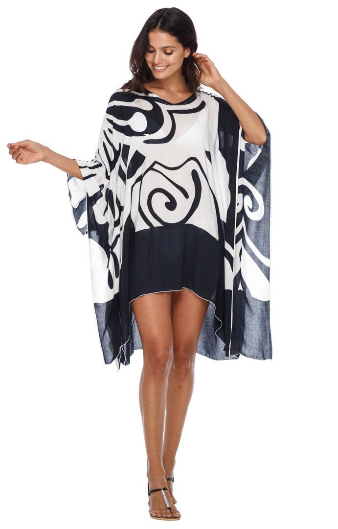 SHU - SHI Women's Short Beach Caftan - Butterfly Loose Swimsuit Cover - Up, Poncho Tunic Dress - Love ShuShi