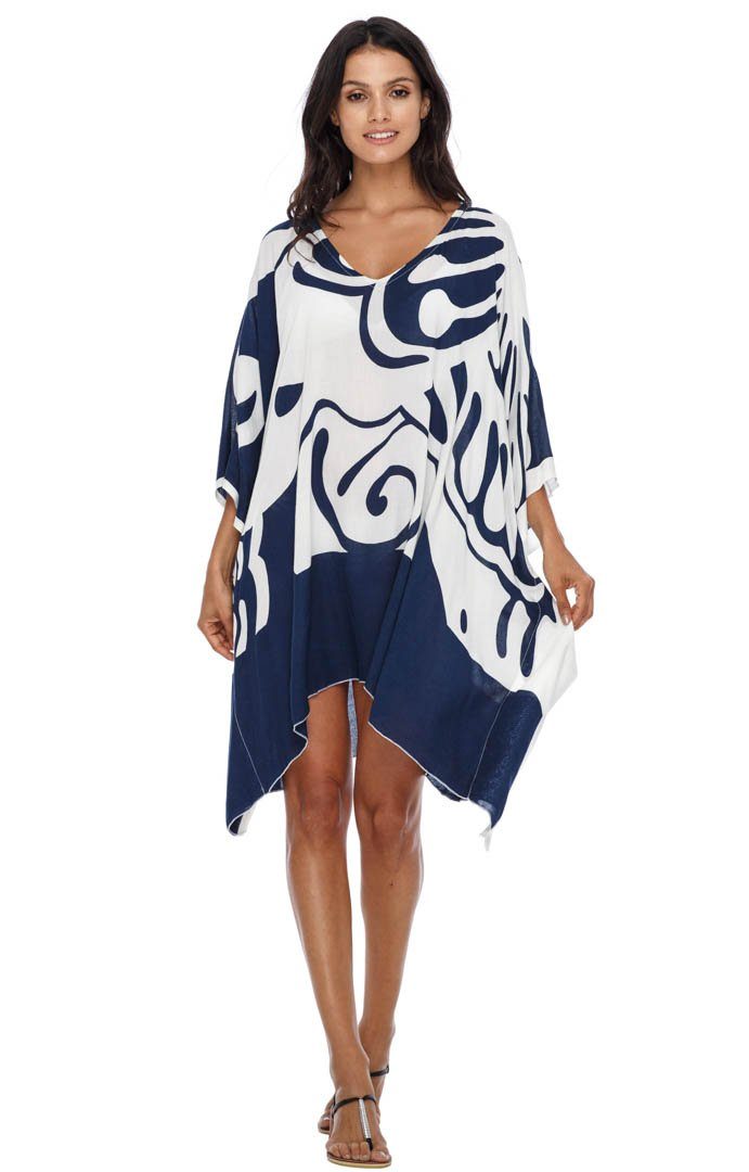 SHU - SHI Women's Short Beach Caftan - Butterfly Loose Swimsuit Cover - Up, Poncho Tunic Dress - Love ShuShi