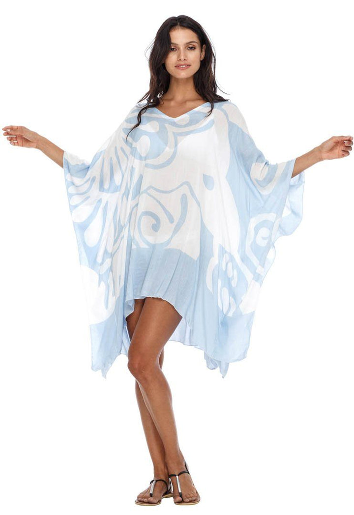 SHU - SHI Women's Short Beach Caftan - Butterfly Loose Swimsuit Cover - Up, Poncho Tunic Dress - Love ShuShi