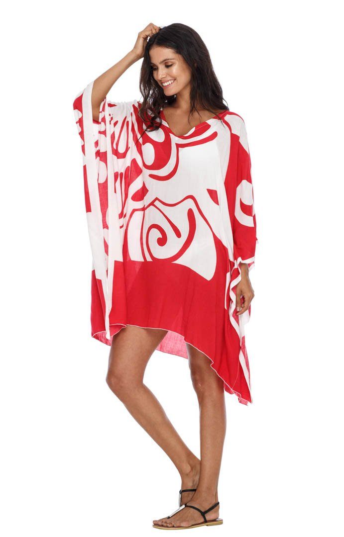 SHU - SHI Women's Short Beach Caftan - Butterfly Loose Swimsuit Cover - Up, Poncho Tunic Dress - Love ShuShi