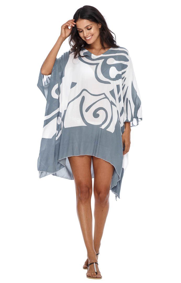 SHU - SHI Women's Short Beach Caftan - Butterfly Loose Swimsuit Cover - Up, Poncho Tunic Dress - Love ShuShi