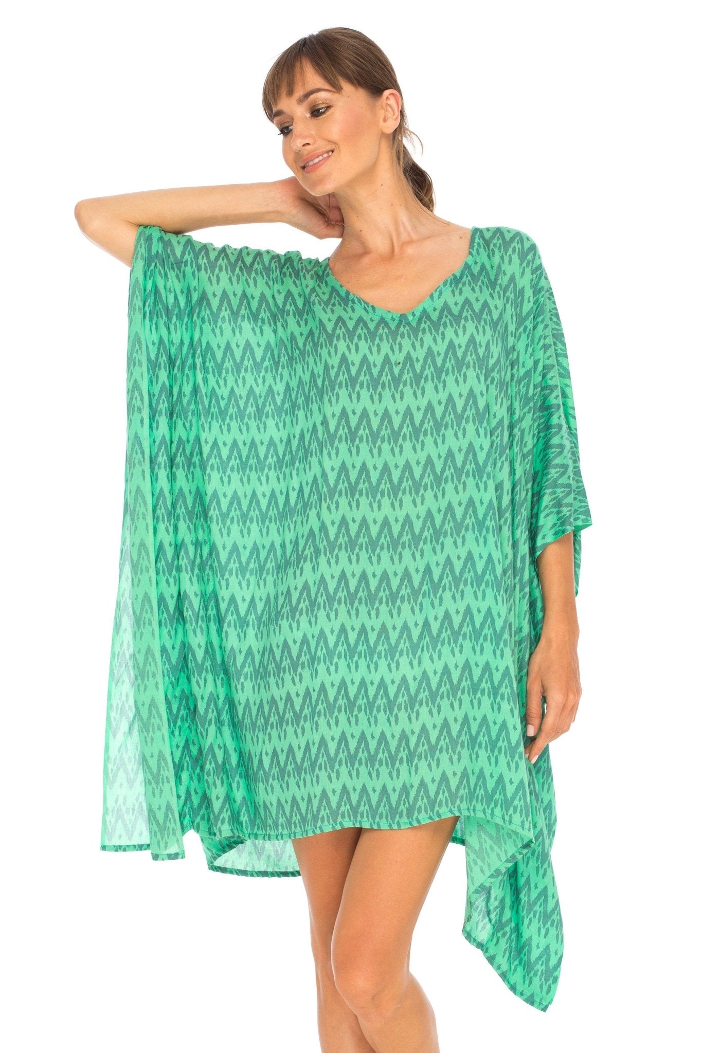 SHU - SHI Women's Short Beach Poncho Dress Kaftan - Loose Swimsuit Cover Up Top - Love ShuShi