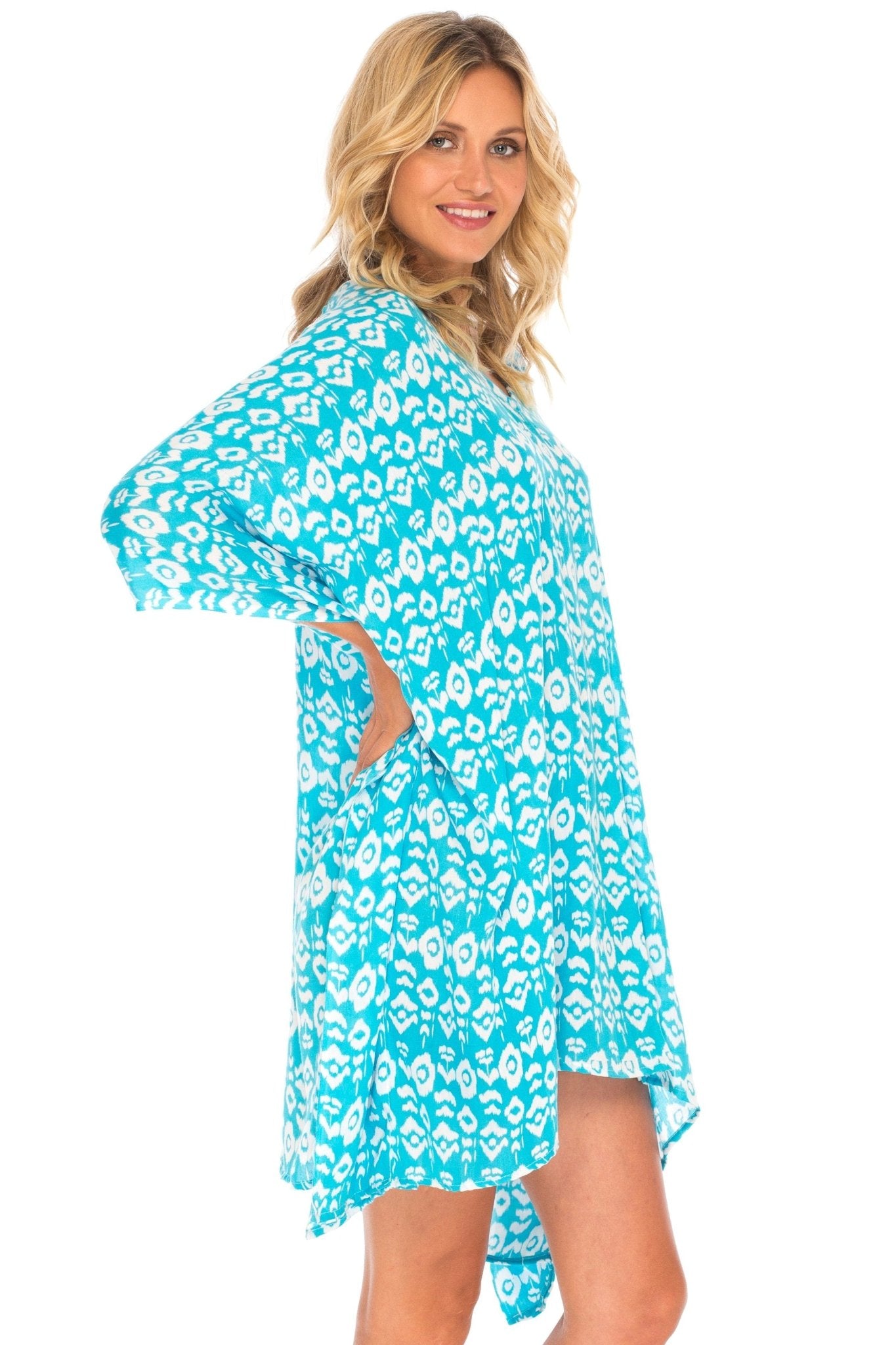 SHU - SHI Women's Short Beach Swimsuit Cover - Up - Floral Poncho Dress Kaftan Loose Top - Love ShuShi