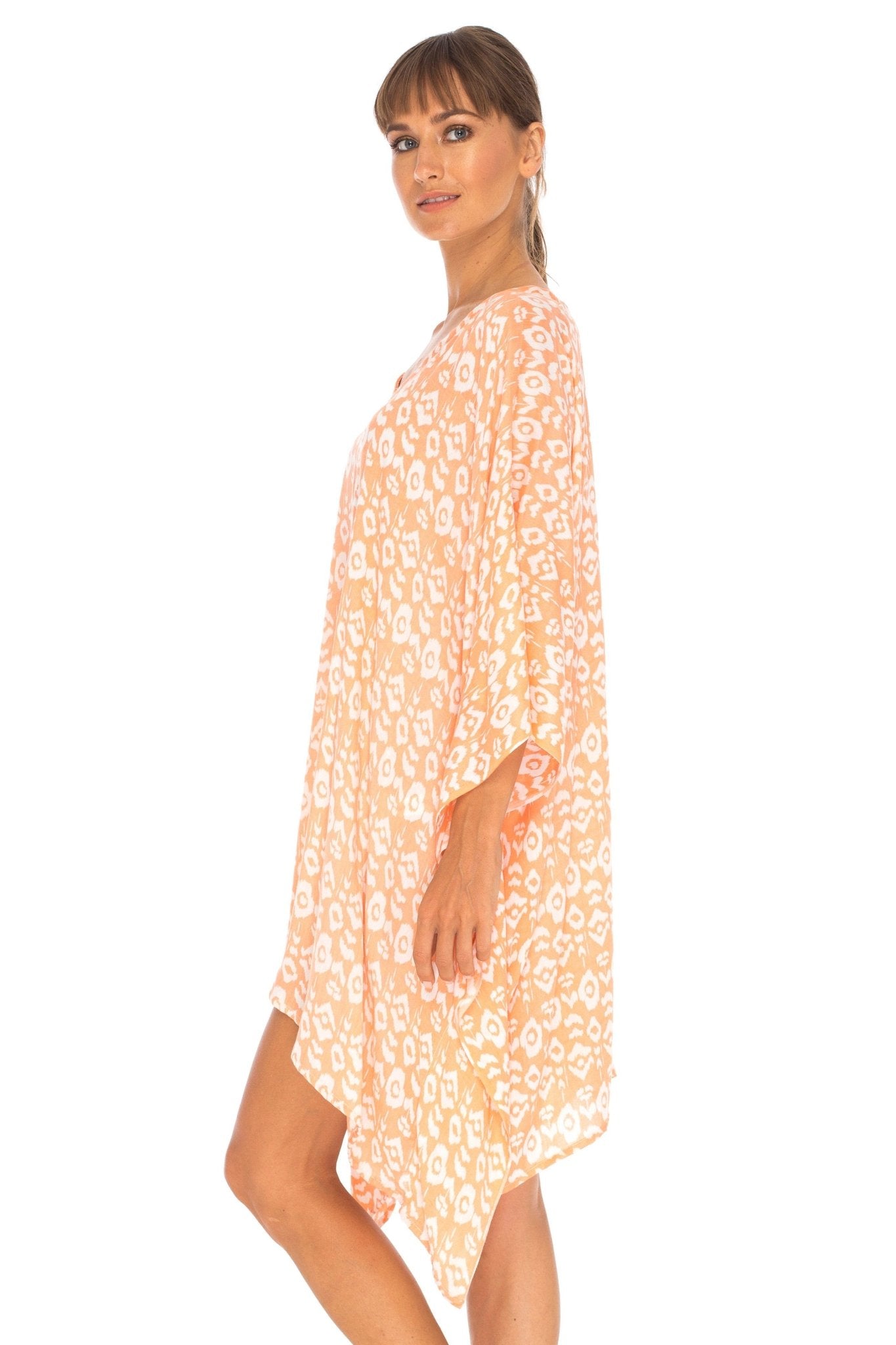 SHU - SHI Women's Short Beach Swimsuit Cover - Up - Floral Poncho Dress Kaftan Loose Top - Love ShuShi