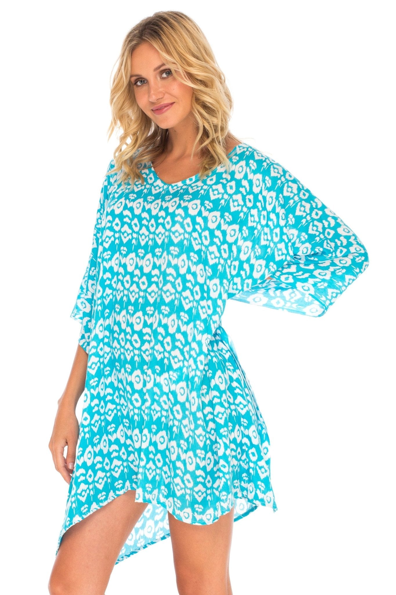 SHU - SHI Women's Short Beach Swimsuit Cover - Up - Floral Poncho Dress Kaftan Loose Top - Love ShuShi