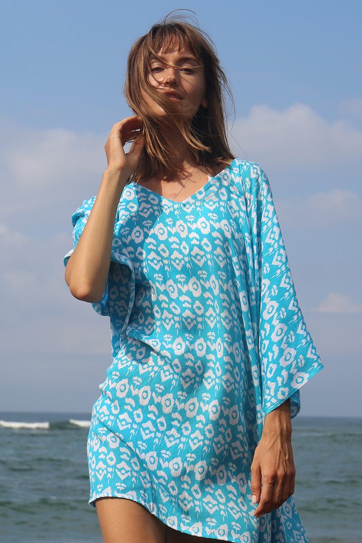 SHU - SHI Women's Short Beach Swimsuit Cover - Up - Floral Poncho Dress Kaftan Loose Top - Love ShuShi