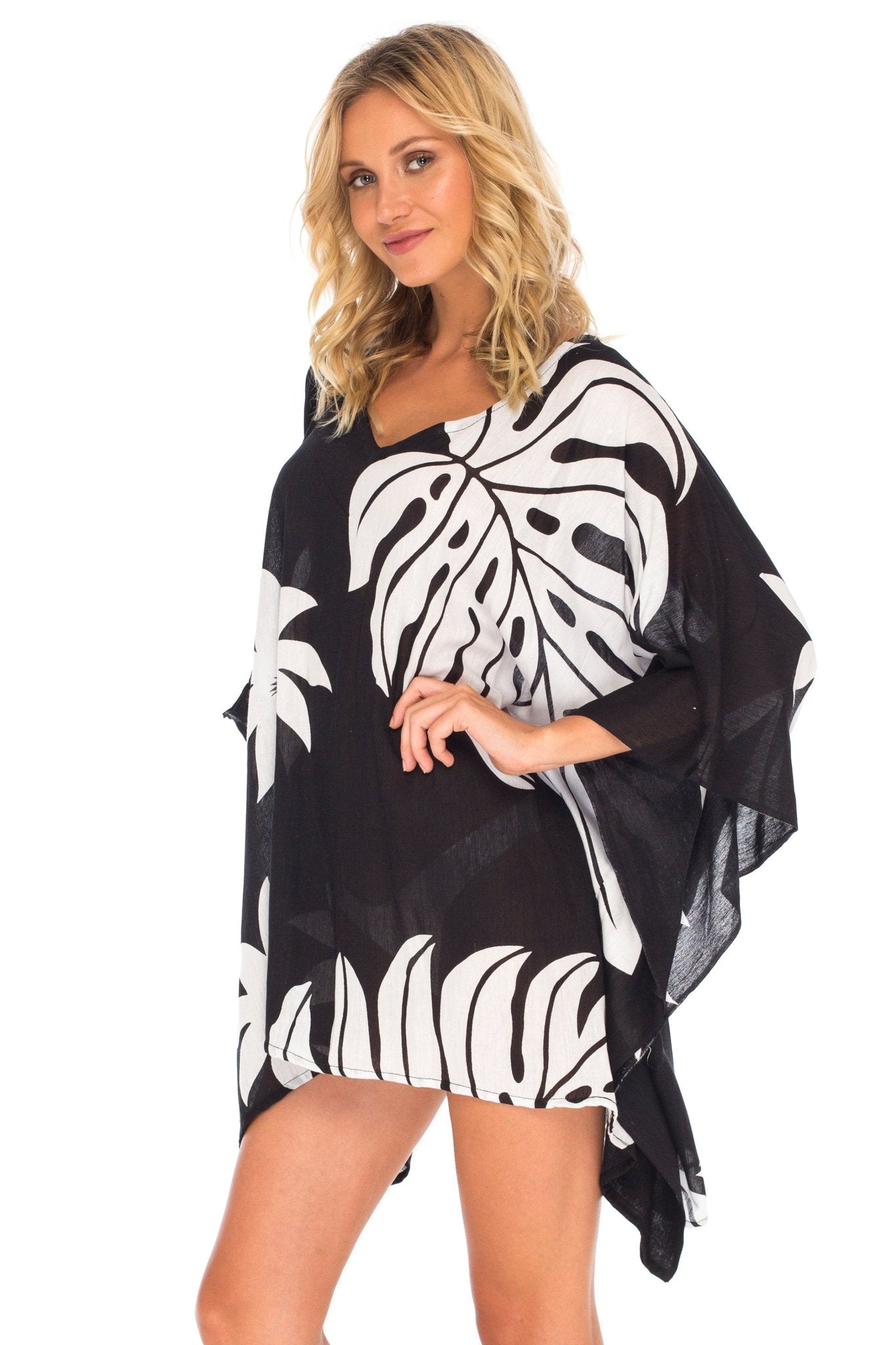 SHU - SHI Womens Short Beach Swimsuit Cover Up Poncho Dress Kaftan Loose Top Floral - Love ShuShi