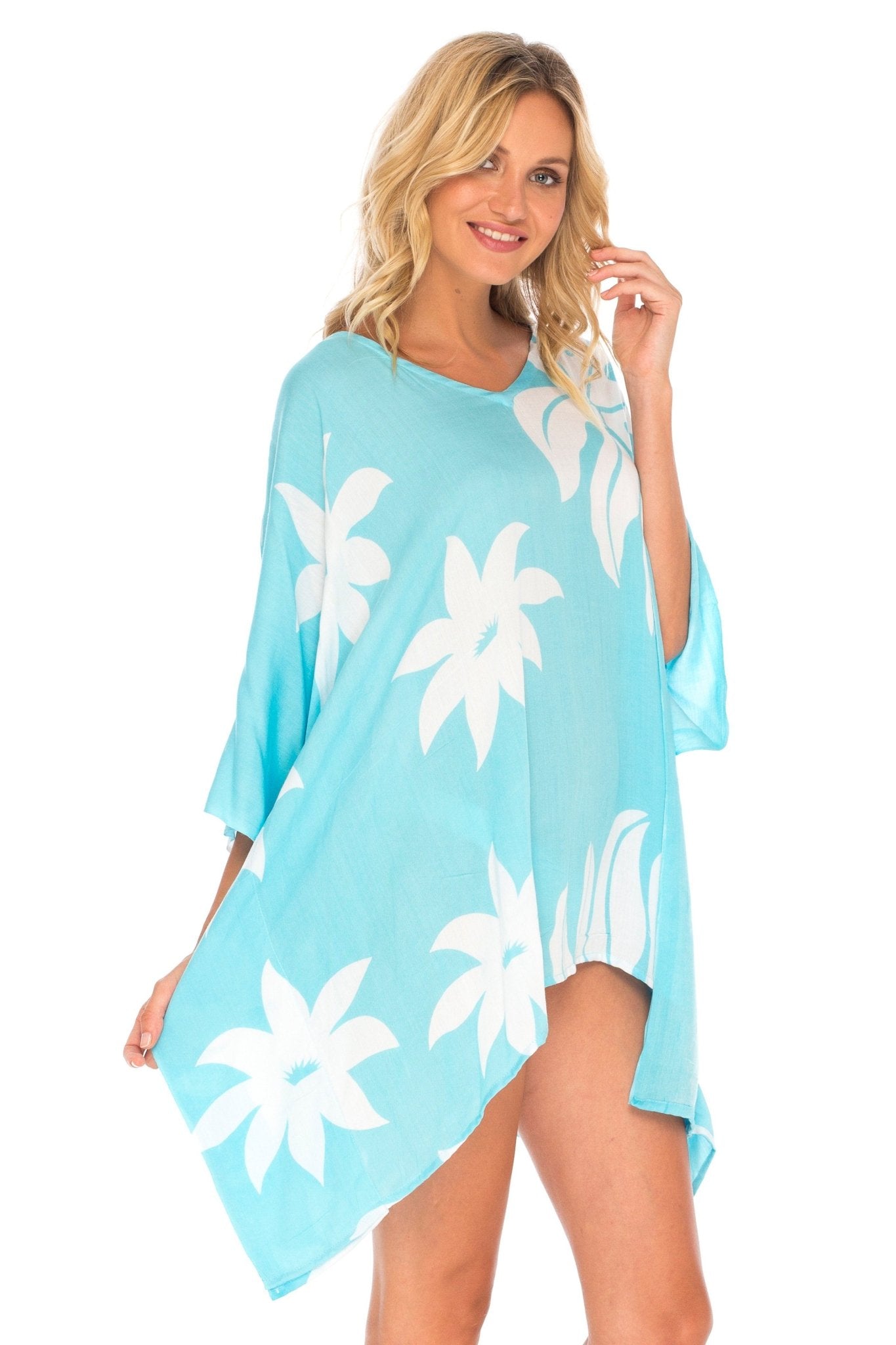 SHU - SHI Womens Short Beach Swimsuit Cover Up Poncho Dress Kaftan Loose Top Floral - Love ShuShi