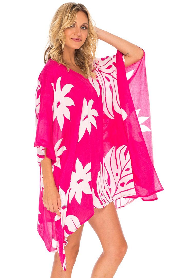 SHU - SHI Womens Short Beach Swimsuit Cover Up Poncho Dress Kaftan Loose Top Floral - Love ShuShi