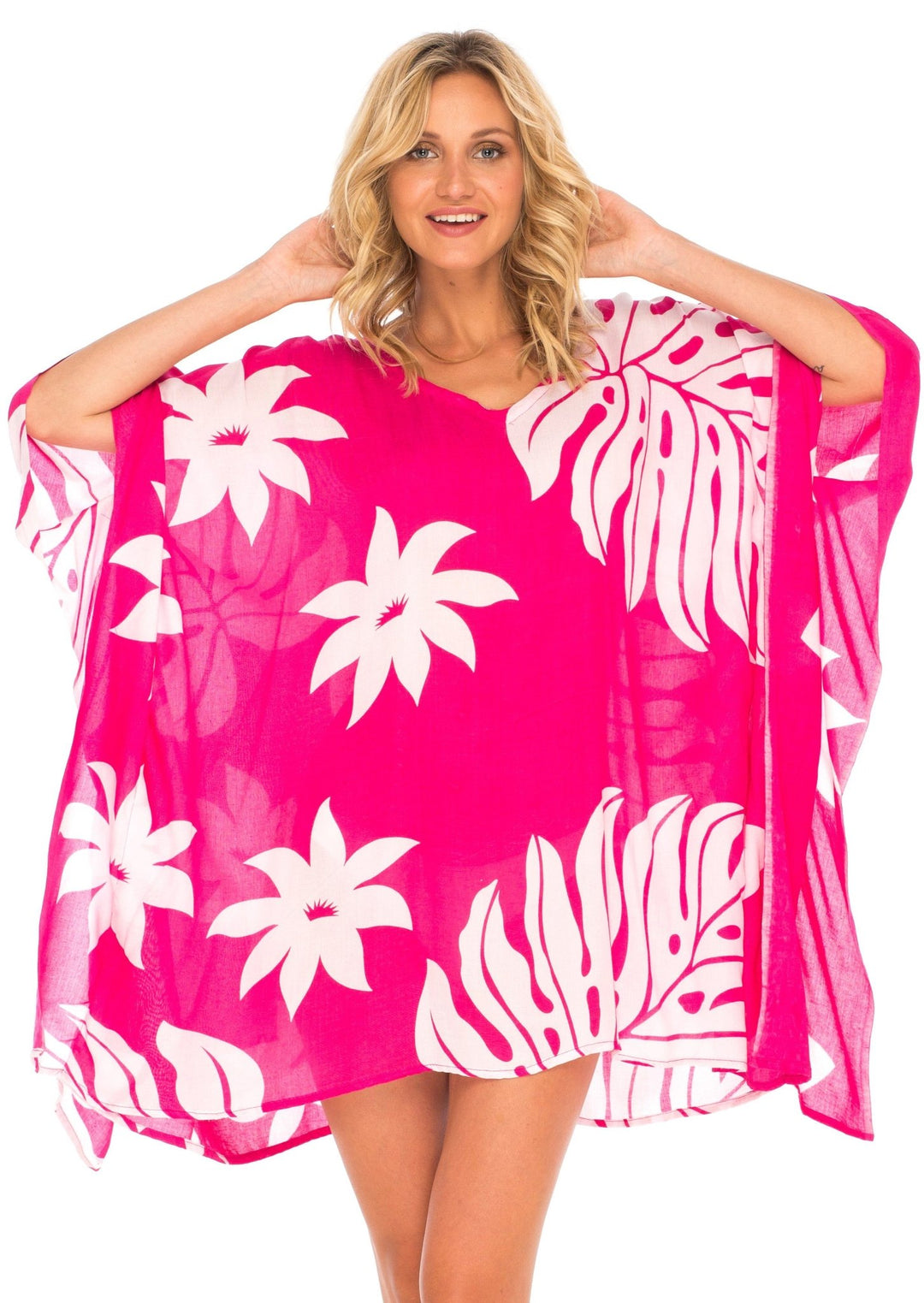 SHU - SHI Womens Short Beach Swimsuit Cover Up Poncho Dress Kaftan Loose Top Floral - Love ShuShi