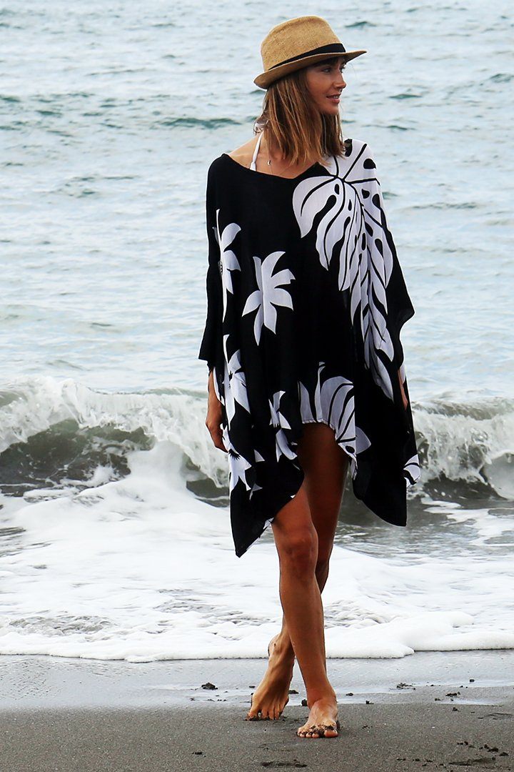 SHU - SHI Womens Short Beach Swimsuit Cover Up Poncho Dress Kaftan Loose Top Floral - Love ShuShi