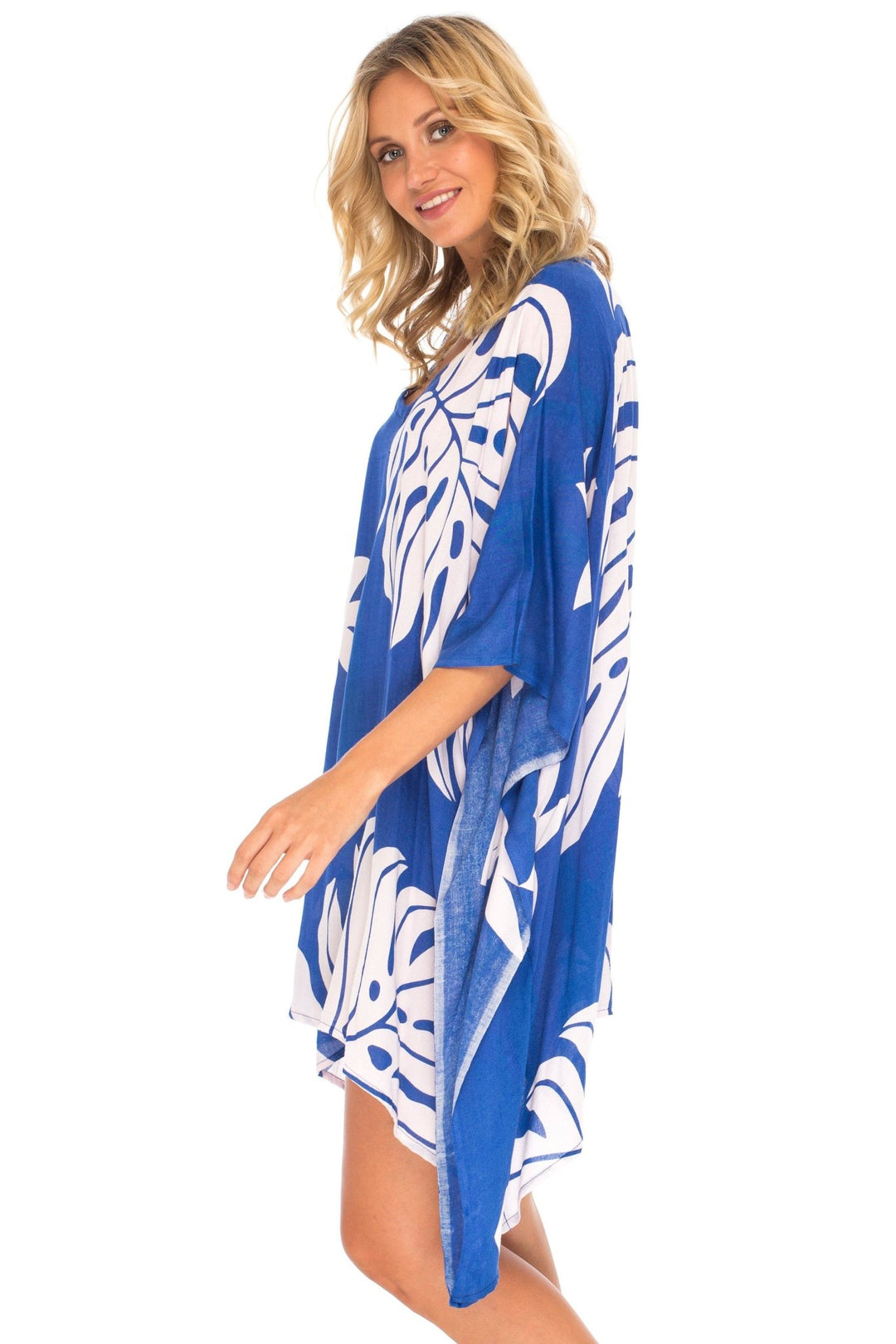 SHU - SHI Womens Short Beach Swimsuit Cover Up Poncho Dress Kaftan Loose Top Floral - Love ShuShi