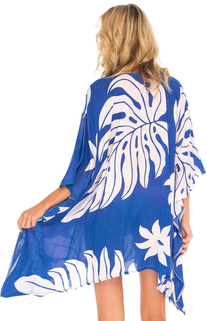 SHU - SHI Womens Short Beach Swimsuit Cover Up Poncho Dress Kaftan Loose Top Floral - Love ShuShi