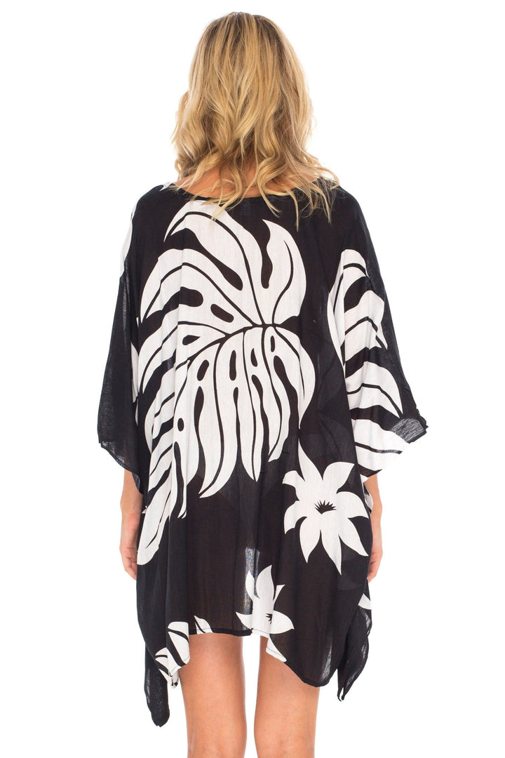 SHU - SHI Womens Short Beach Swimsuit Cover Up Poncho Dress Kaftan Loose Top Floral - Love ShuShi