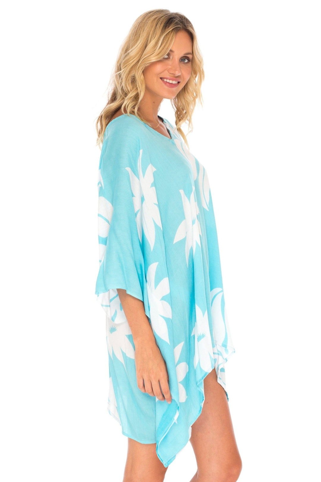 SHU - SHI Womens Short Beach Swimsuit Cover Up Poncho Dress Kaftan Loose Top Floral - Love ShuShi