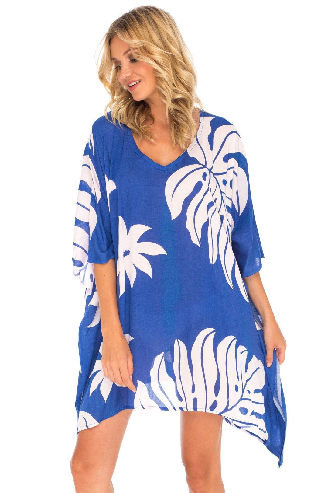 SHU - SHI Womens Short Beach Swimsuit Cover Up Poncho Dress Kaftan Loose Top Floral - Love ShuShi