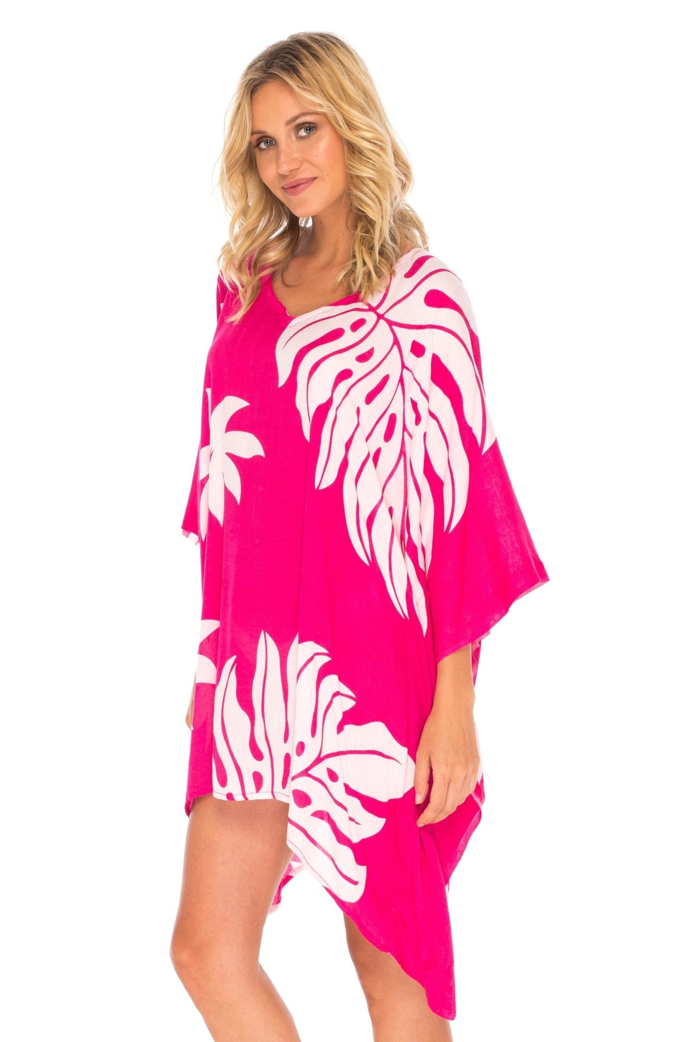 SHU - SHI Womens Short Beach Swimsuit Cover Up Poncho Dress Kaftan Loose Top Floral - Love ShuShi