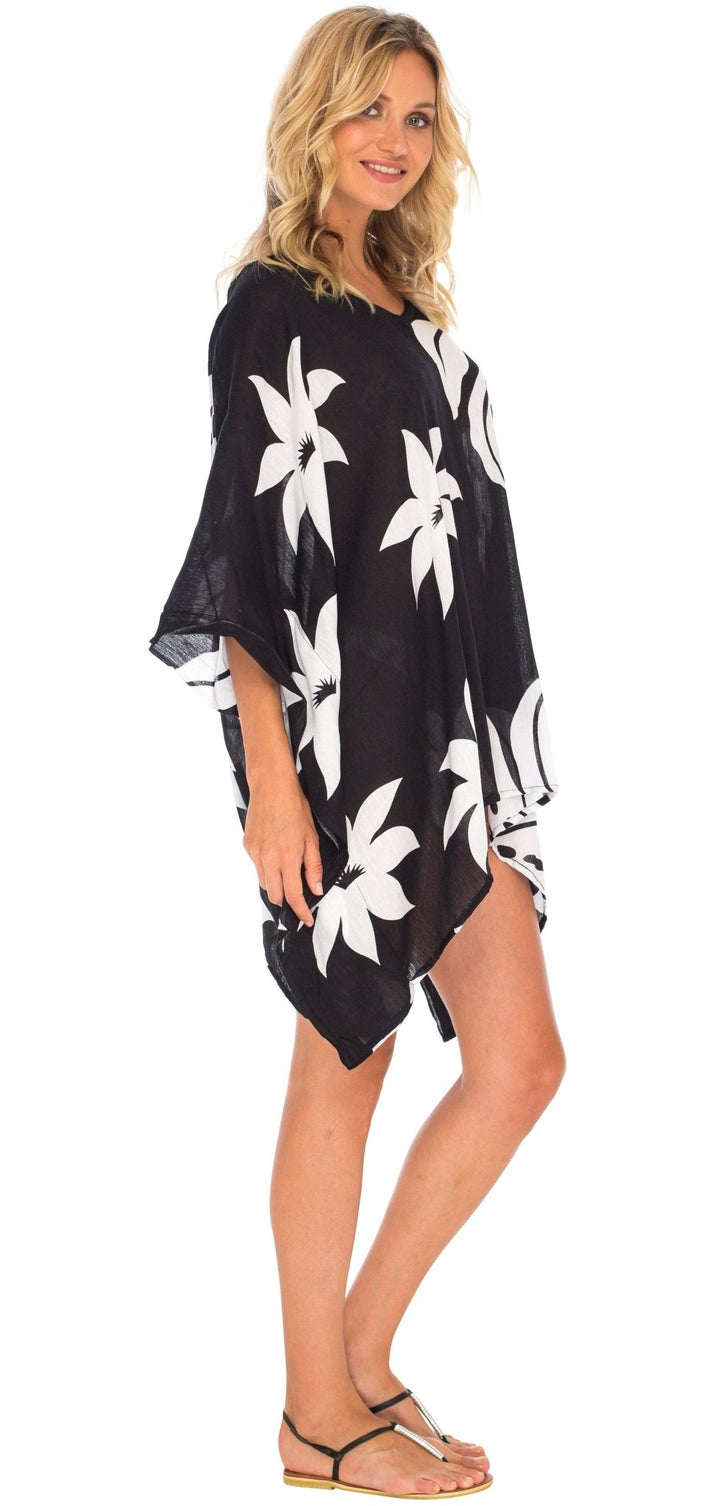 SHU - SHI Womens Short Beach Swimsuit Cover Up Poncho Dress Kaftan Loose Top Floral - Love ShuShi