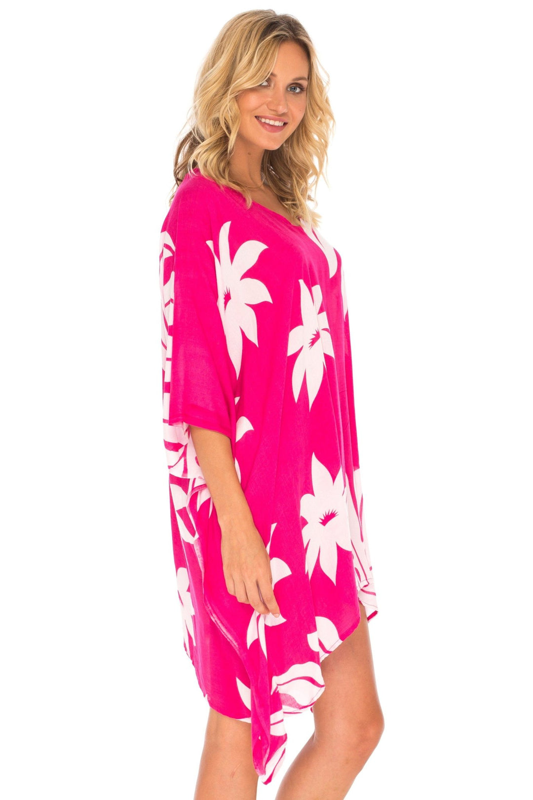 SHU - SHI Womens Short Beach Swimsuit Cover Up Poncho Dress Kaftan Loose Top Floral - Love ShuShi