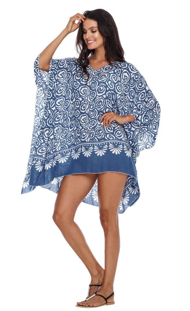 SHU - SHI Women's Short Caftan Poncho Beach Tunic Dress - Loose Swimsuit Cover - Up - Love ShuShi