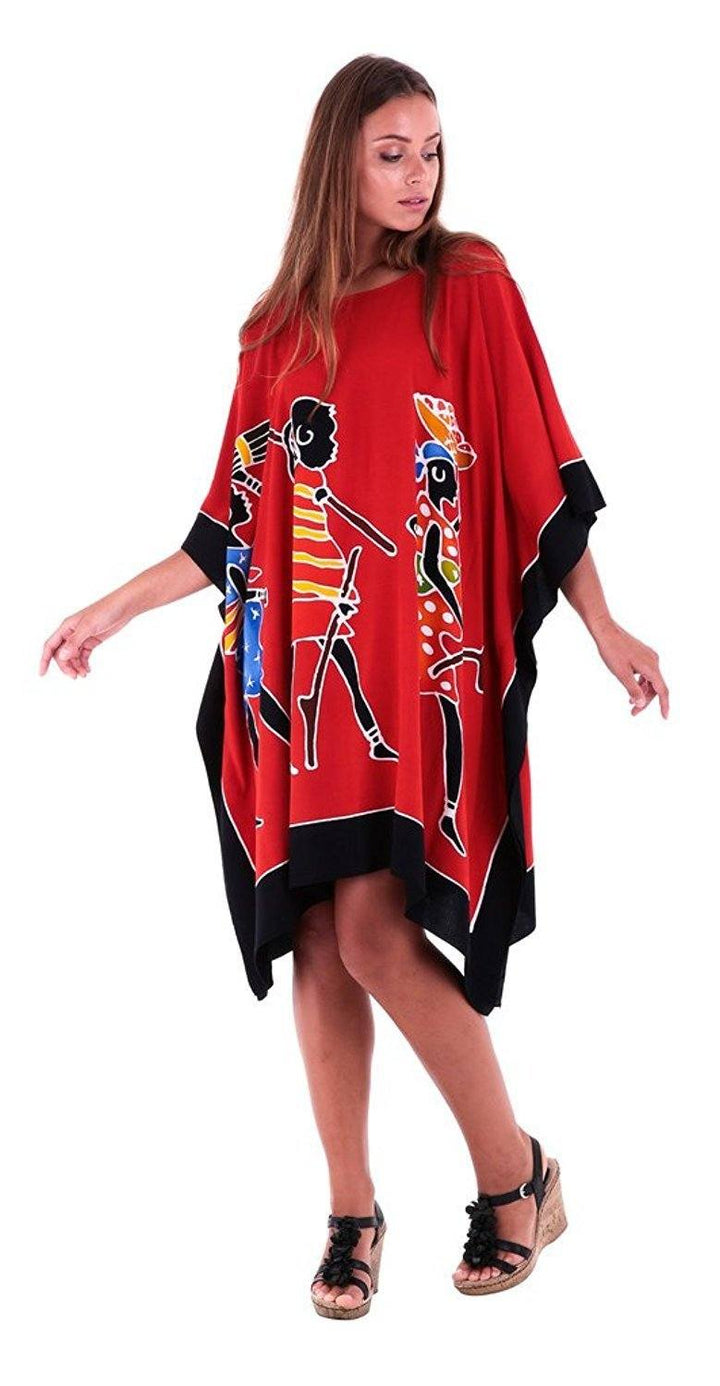 SHU - SHI Women's Short Kaftan Dress - Hand - Painted Tribal Poncho Tunic, Plus Size Swim Cover - Up - Love ShuShi