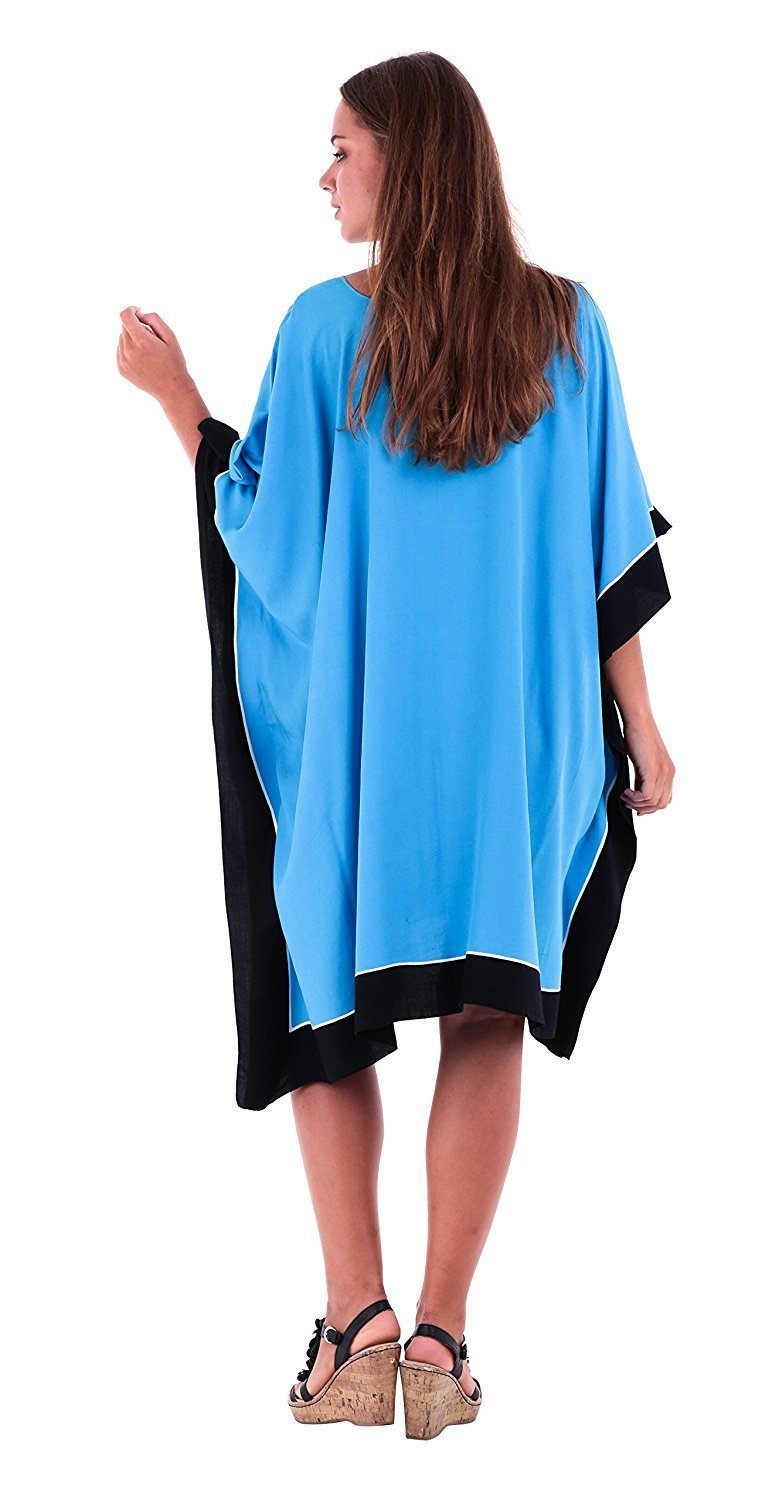 SHU - SHI Women's Short Kaftan Dress - Hand - Painted Tribal Poncho Tunic, Plus Size Swim Cover - Up - Love ShuShi