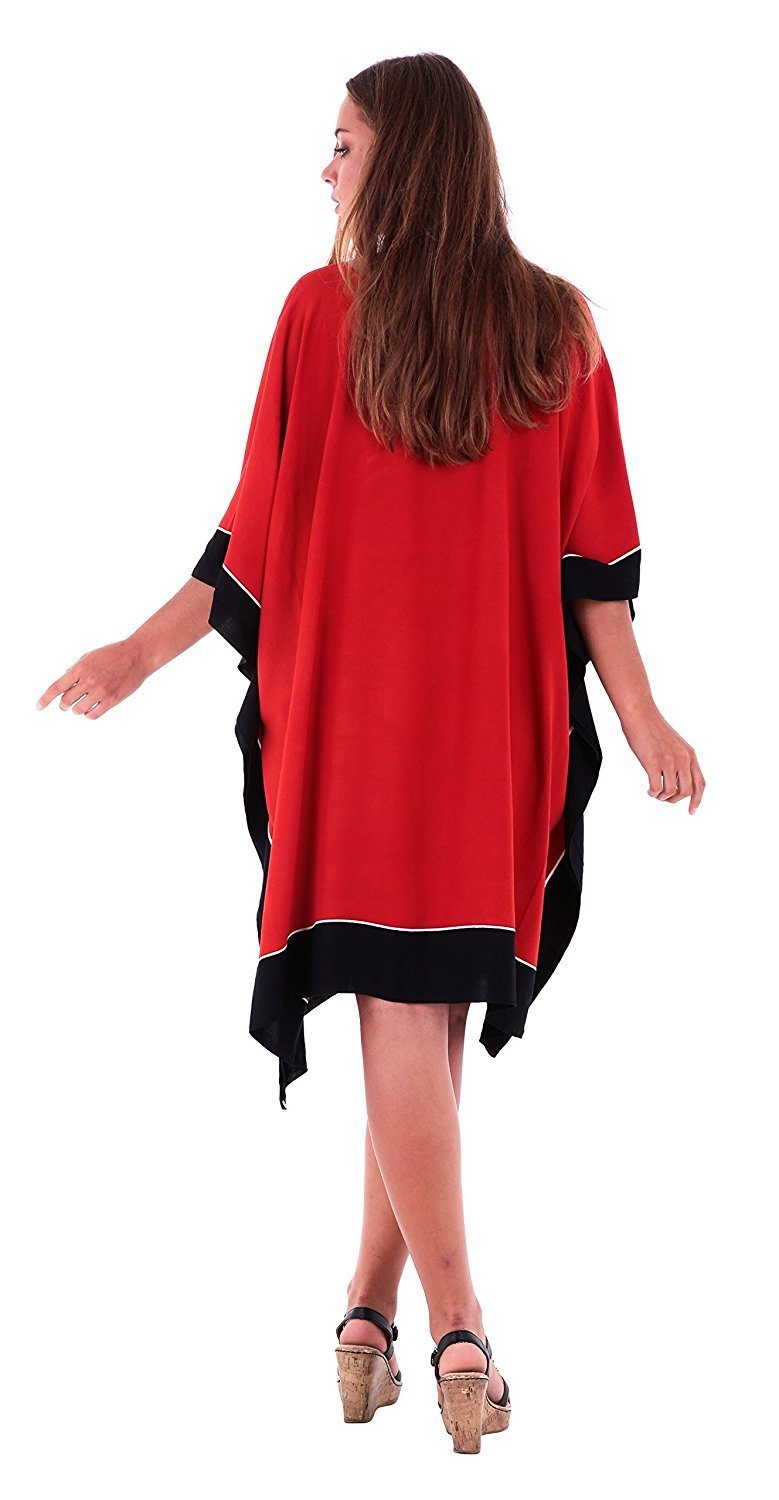 SHU - SHI Women's Short Kaftan Dress - Hand - Painted Tribal Poncho Tunic, Plus Size Swim Cover - Up - Love ShuShi