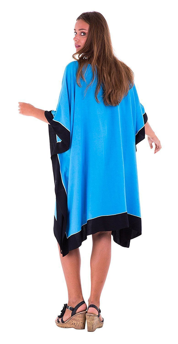 SHU - SHI Women's Short Kaftan Dress - Hand - Painted Tribal Poncho Tunic, Plus Size Swim Cover - Up - Love ShuShi