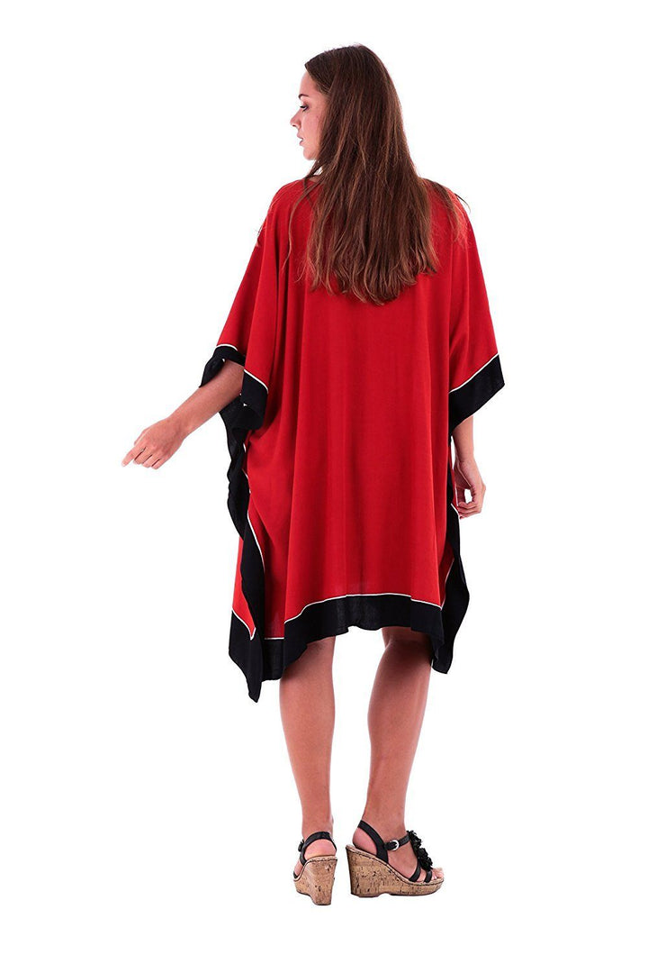 SHU - SHI Women's Short Kaftan Dress - Hand - Painted Tribal Poncho Tunic, Plus Size Swim Cover - Up - Love ShuShi