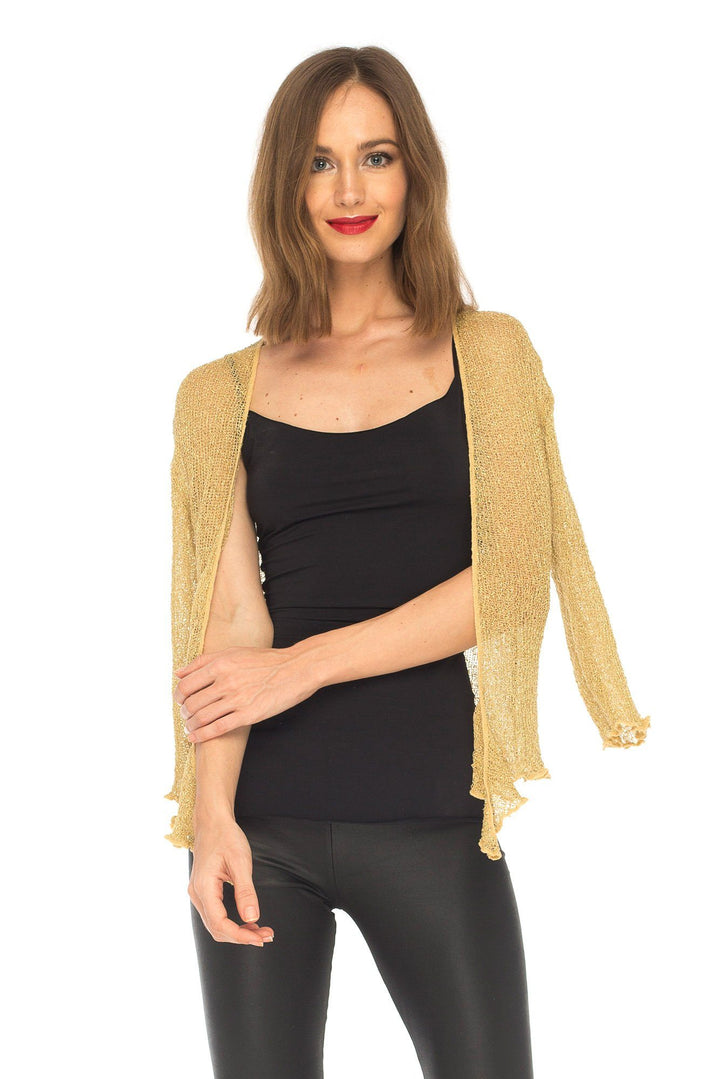 SHU - SHI Womens Sparkly Knit Sheer Shrug Cardigan Bolero Top One Size Fits Most - Love ShuShi