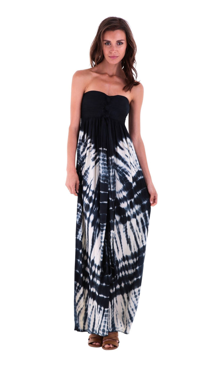 SHU - SHI Women's Summer Long Tie Dye Strapless Maxi Dress - One Size - Navy Blue/Off White - Love ShuShi