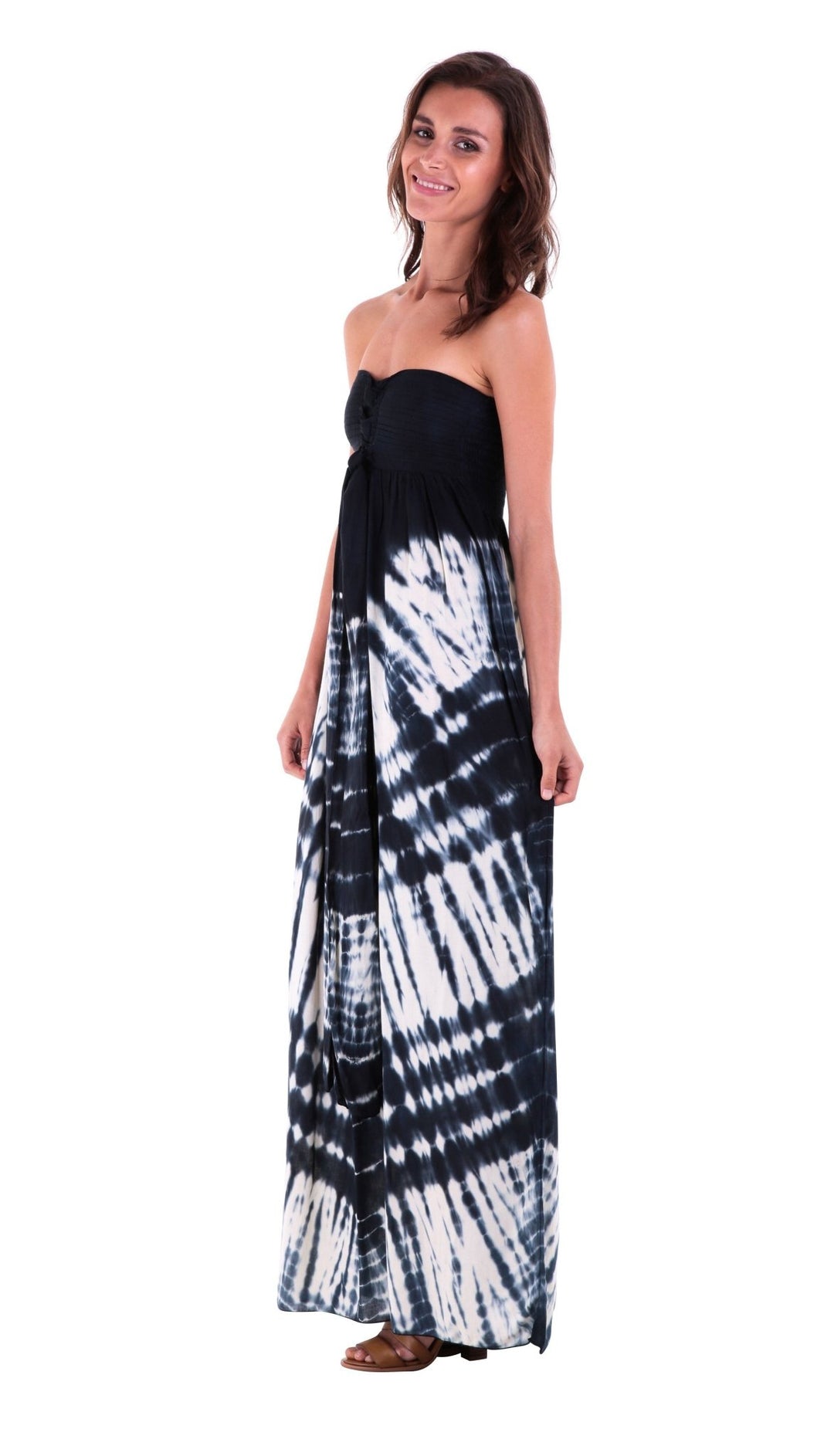 SHU - SHI Women's Summer Long Tie Dye Strapless Maxi Dress - One Size - Navy Blue/Off White - Love ShuShi