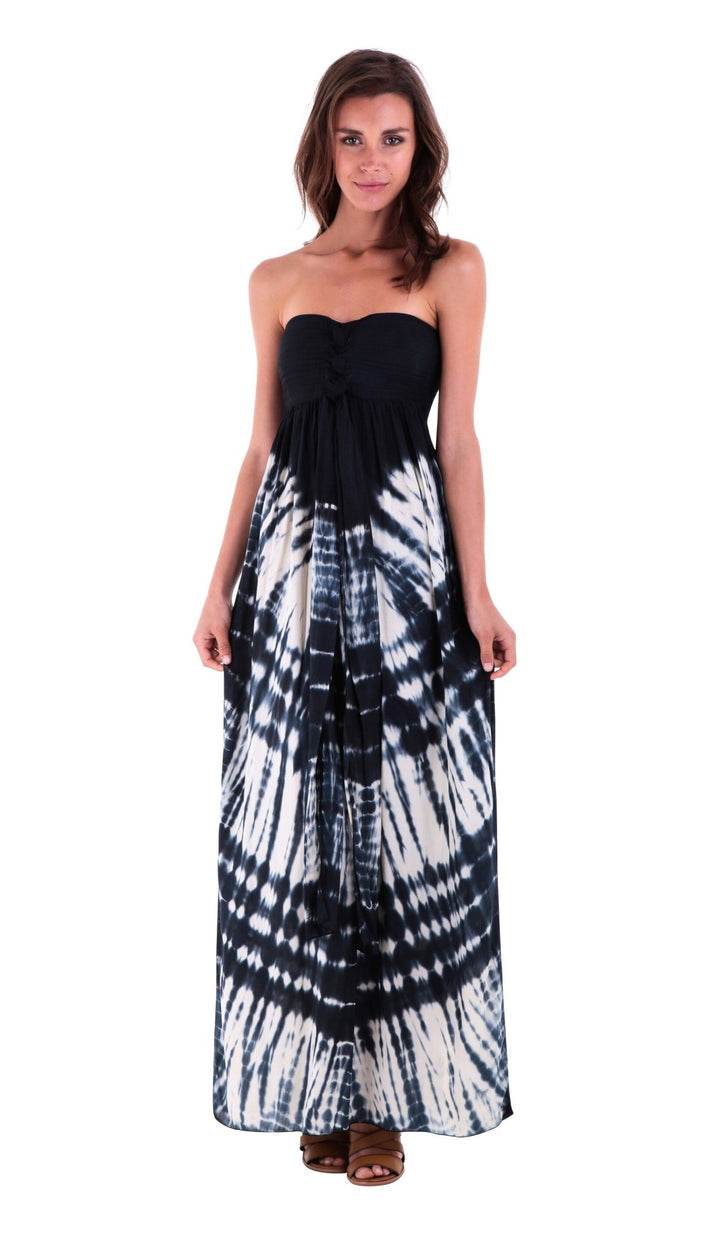 SHU - SHI Women's Summer Long Tie Dye Strapless Maxi Dress - One Size - Navy Blue/Off White - Love ShuShi