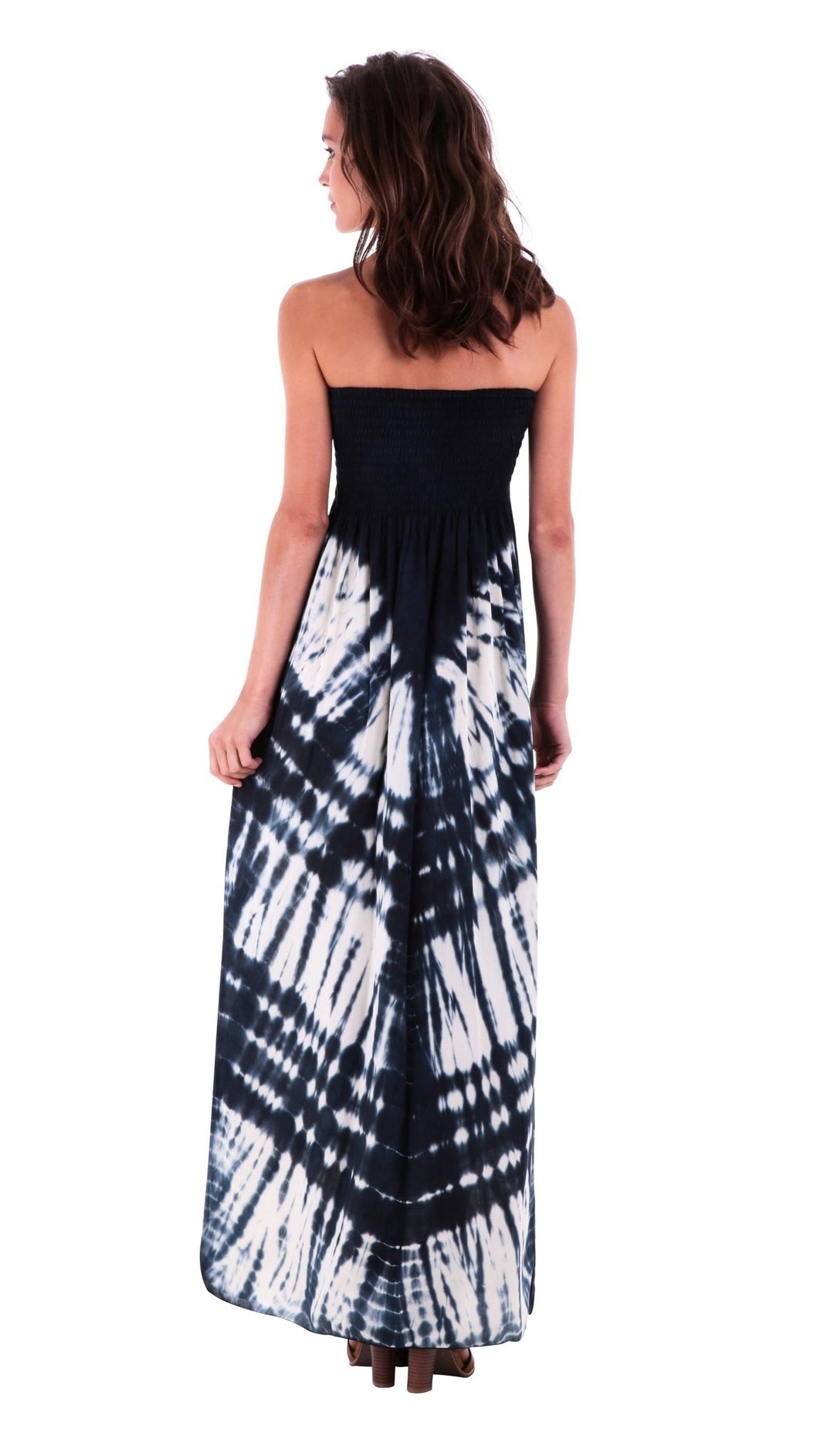 SHU - SHI Women's Summer Long Tie Dye Strapless Maxi Dress - One Size - Navy Blue/Off White - Love ShuShi