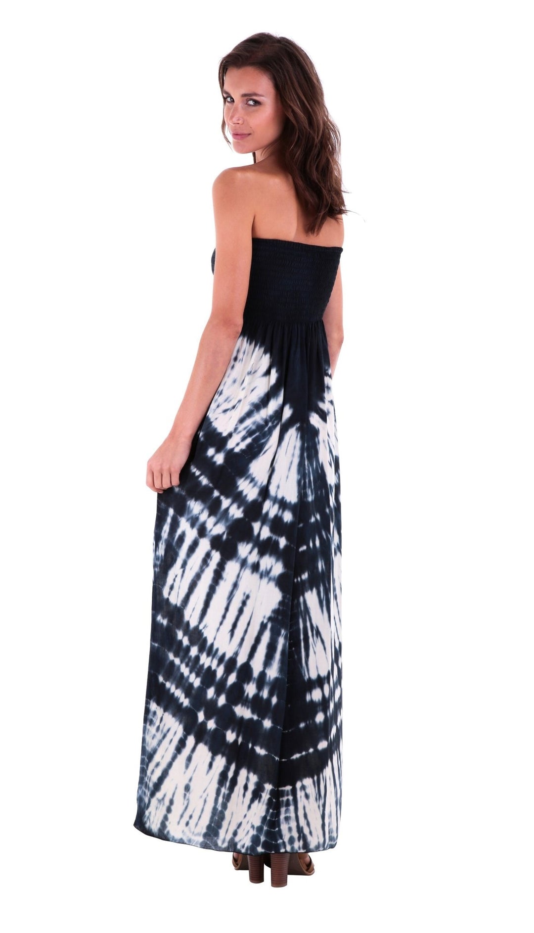 SHU - SHI Women's Summer Long Tie Dye Strapless Maxi Dress - One Size - Navy Blue/Off White - Love ShuShi