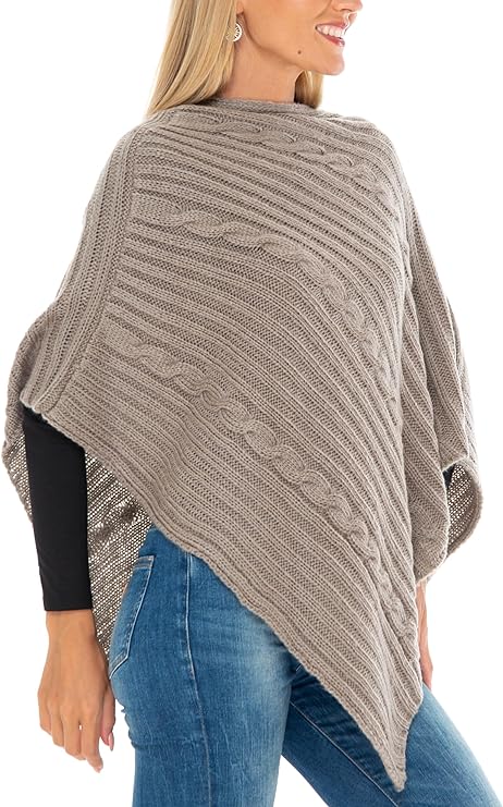 SHU - SHI Womens Sweater Poncho Pullover Boho Soft Knit Shawl Sweater Cape - Love ShuShi