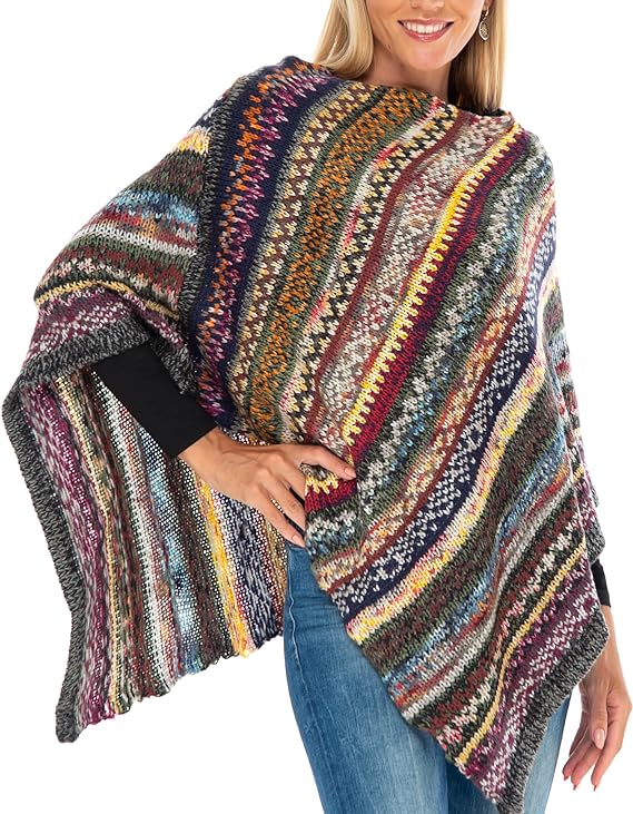 SHU - SHI Womens Sweater Poncho Pullover Boho Soft Knit Shawl Sweater Cape - Love ShuShi