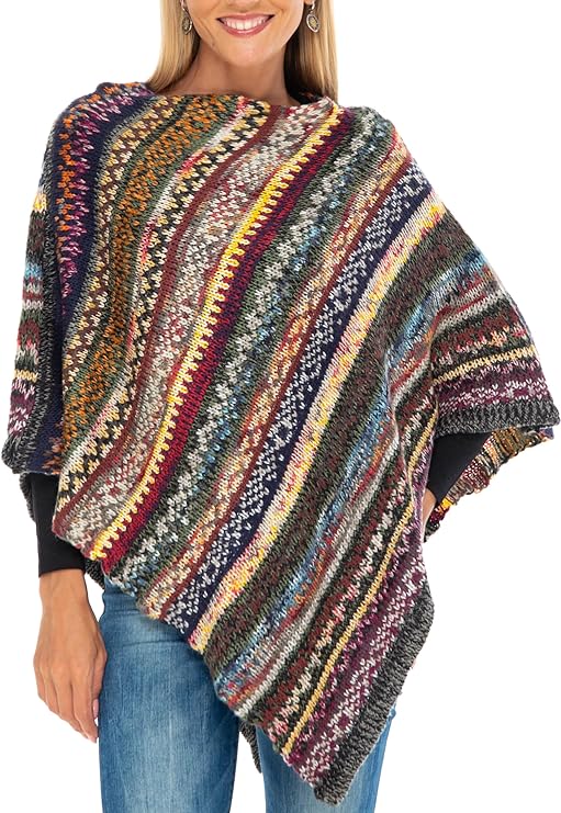 SHU - SHI Womens Sweater Poncho Pullover Boho Soft Knit Shawl Sweater Cape - Love ShuShi