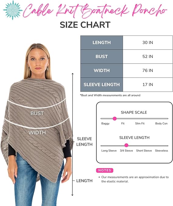 SHU - SHI Womens Sweater Poncho Pullover Boho Soft Knit Shawl Sweater Cape - Love ShuShi