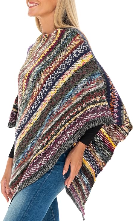 SHU - SHI Womens Sweater Poncho Pullover Boho Soft Knit Shawl Sweater Cape - Love ShuShi