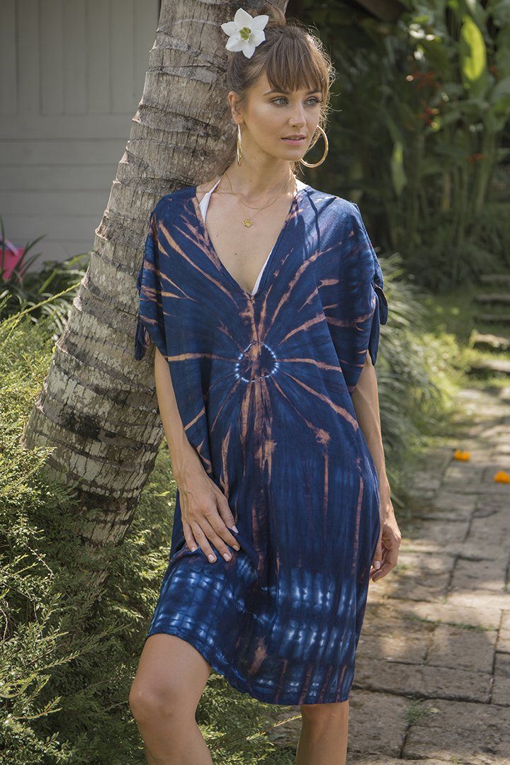 SHU - SHI Women's Tie Dye Beach Cover - Up | Loose Kaftan Tunic Dress Poncho Top - Love ShuShi