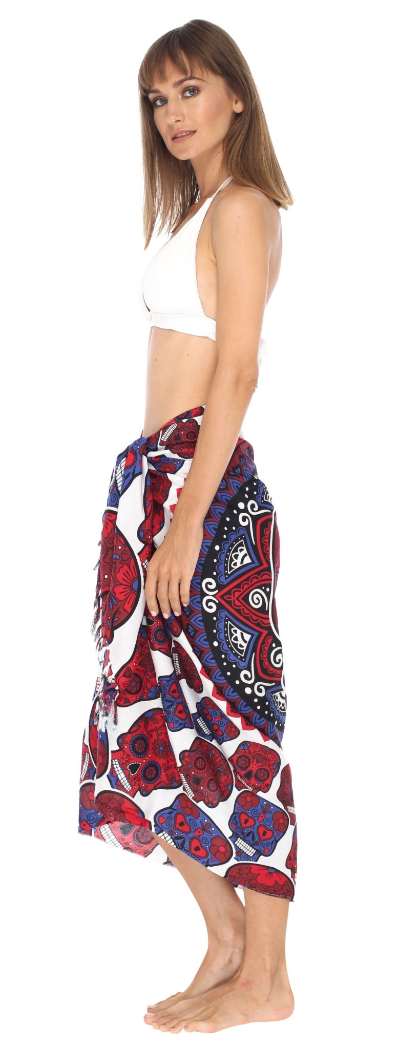 Sugar Skull Long Sarong with Fringe - Love ShuShi