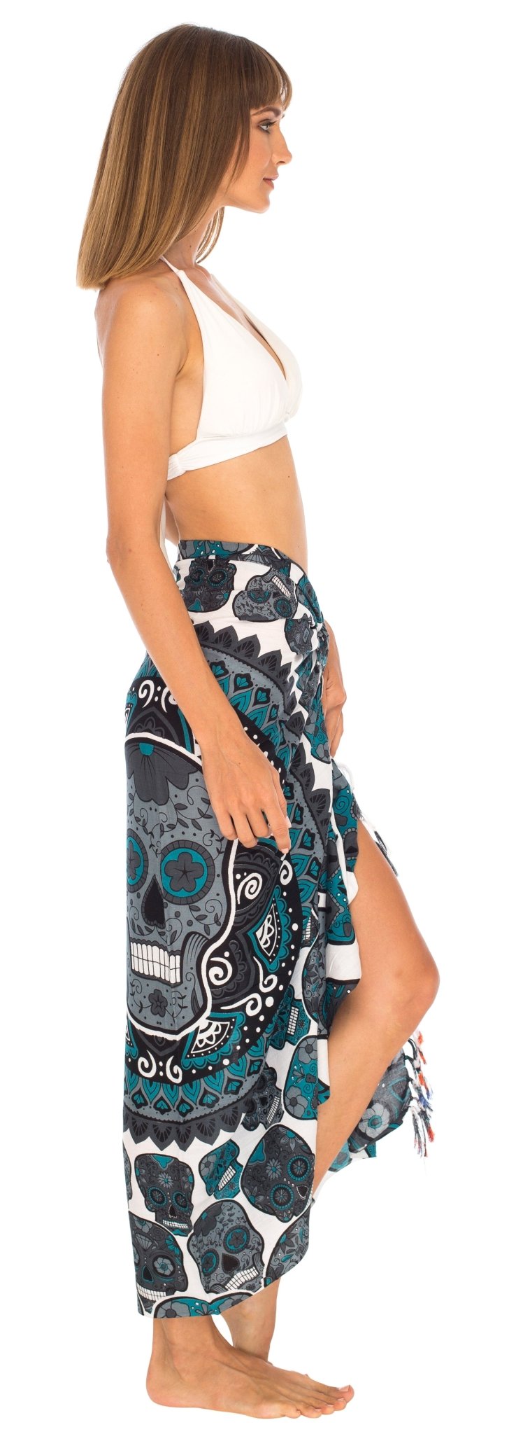 Sugar Skull Long Sarong with Fringe - Love ShuShi