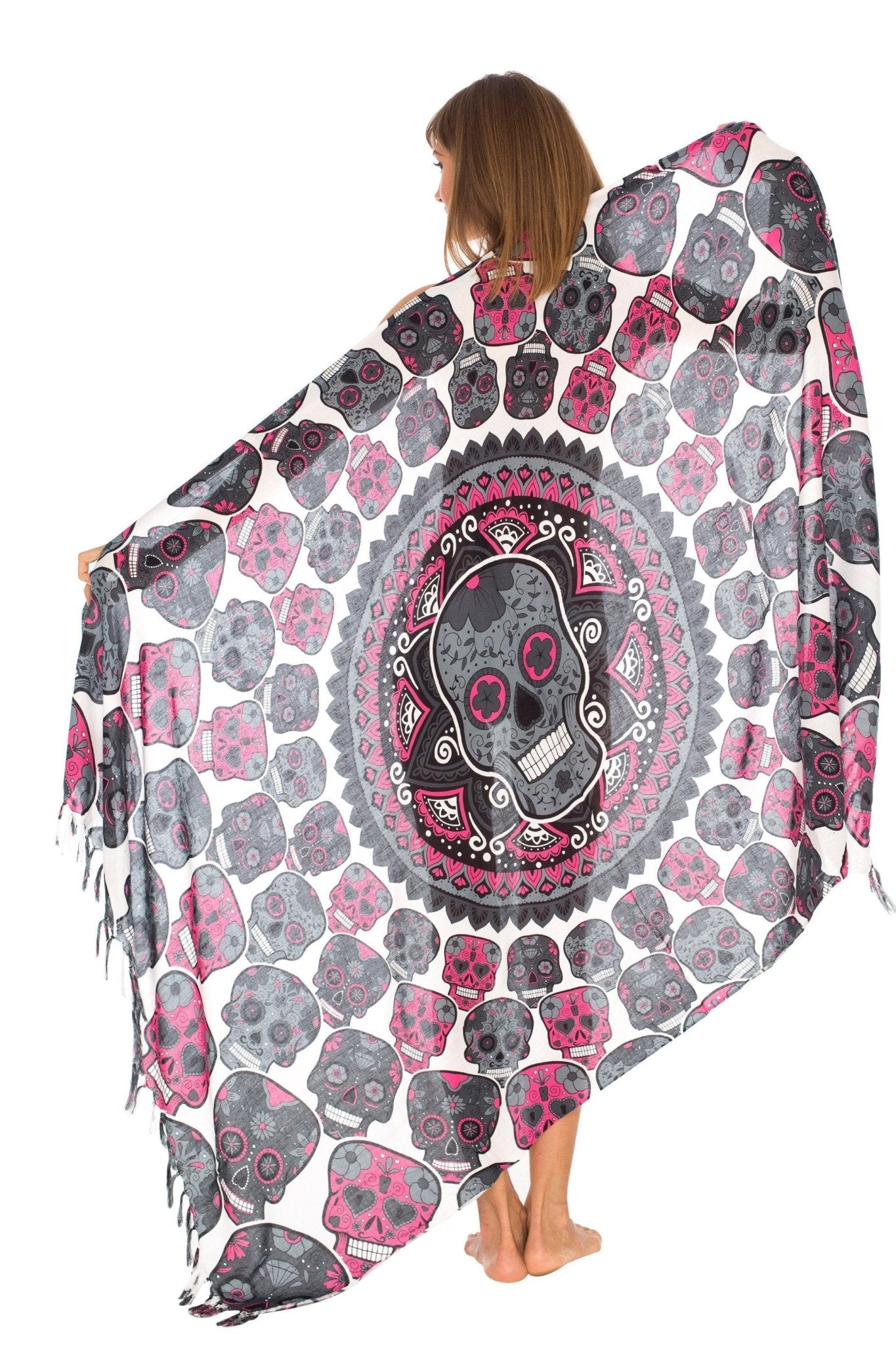 Sugar Skull Long Sarong with Fringe - Love ShuShi