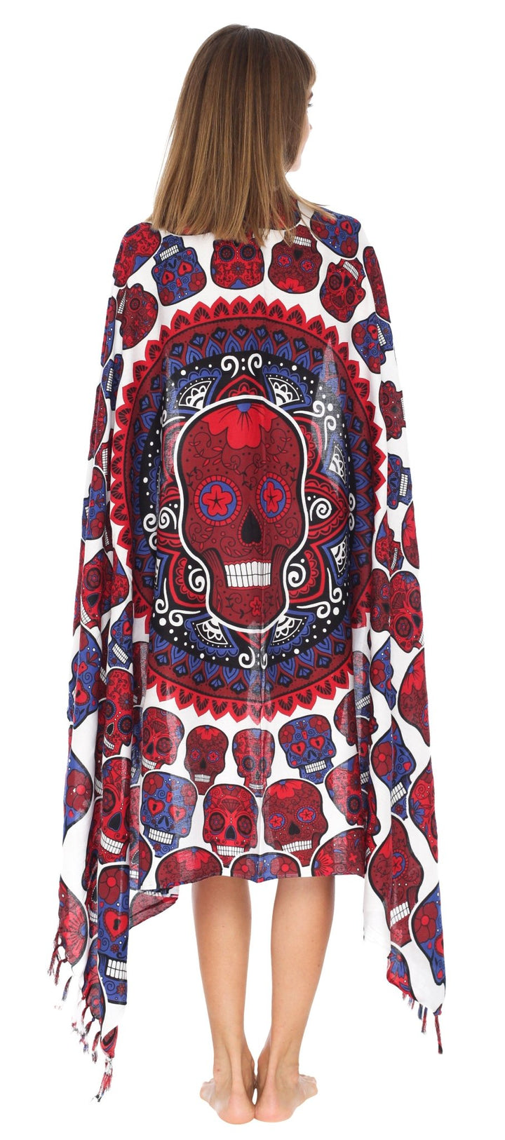 Sugar Skull Long Sarong with Fringe - Love ShuShi