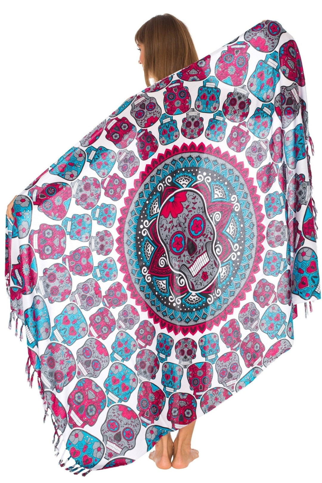 Sugar Skull Long Sarong with Fringe - Love ShuShi