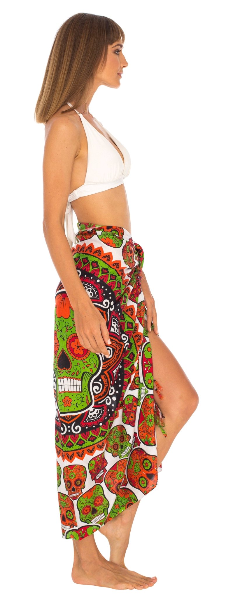 Sugar Skull Long Sarong with Fringe - Love ShuShi