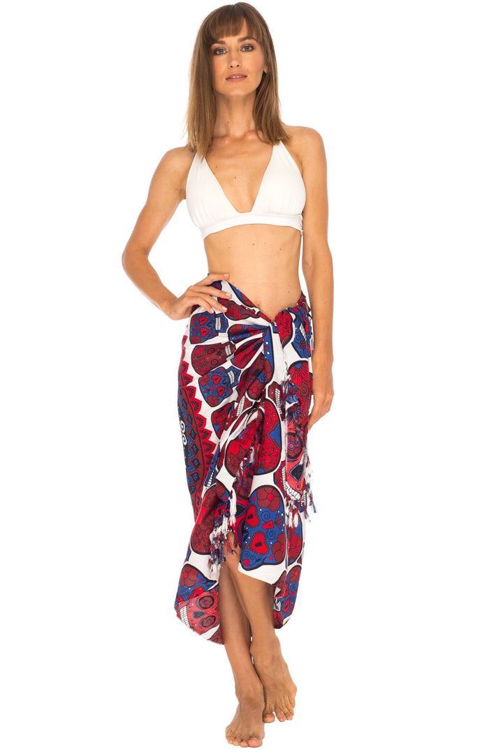 Sugar Skull Long Sarong with Fringe - Love ShuShi