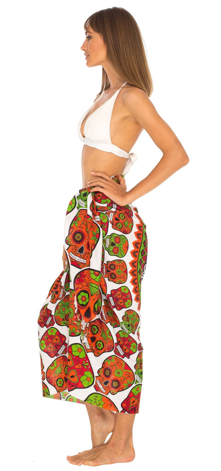 Sugar Skull Long Sarong with Fringe - Love ShuShi