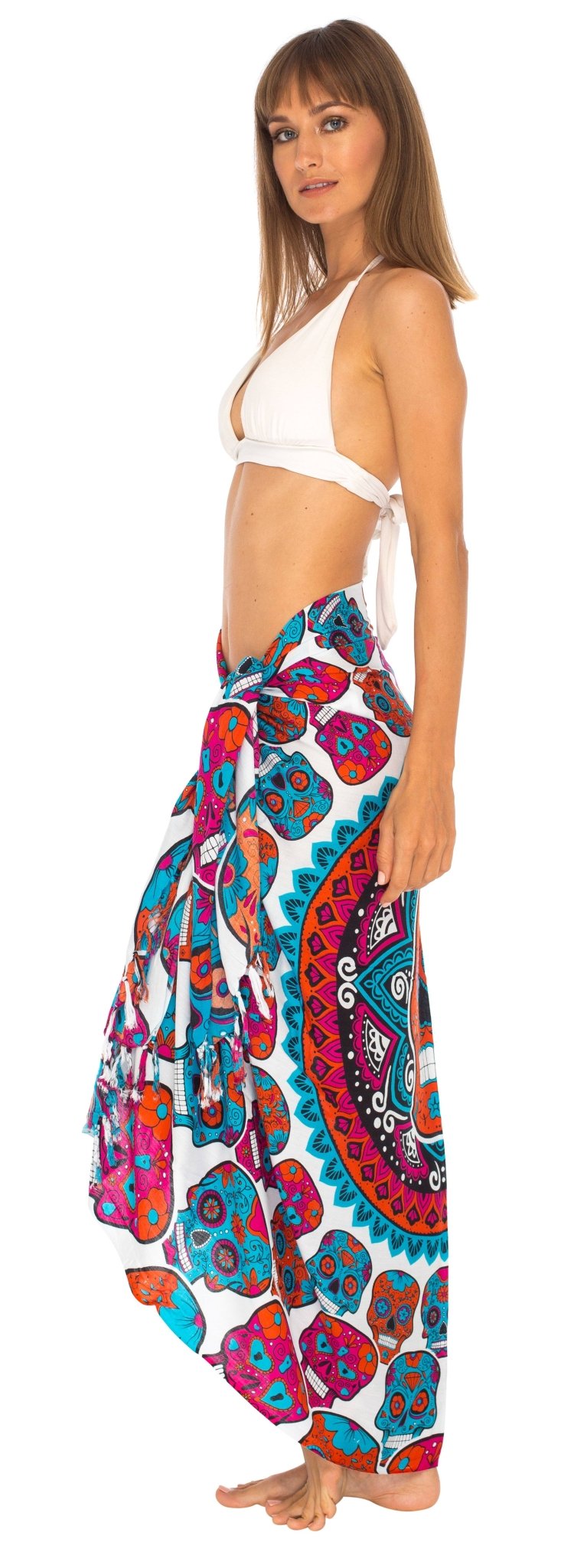 Sugar Skull Long Sarong with Fringe - Love ShuShi